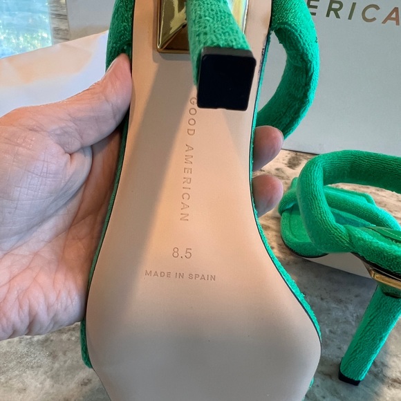Good American Green Terry Cloth Square Toe High Heel Pumps Unique Color - Picture 8 of 8
